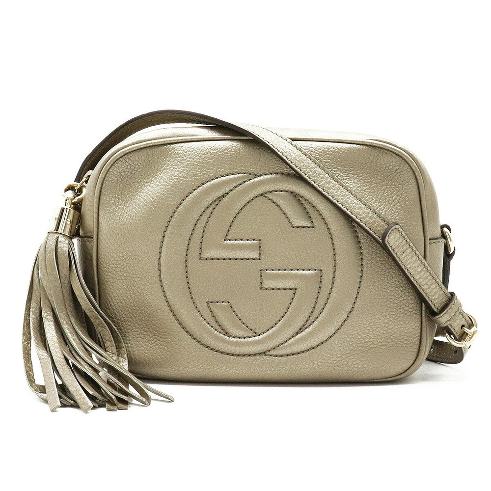 Gucci Soho Disco Tassel Fringe Crossbody Bag Leather Metallic Gold